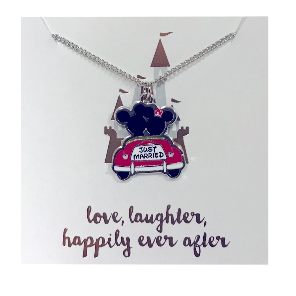 Disney Parks Just Married Car Minnie Mickey Necklace